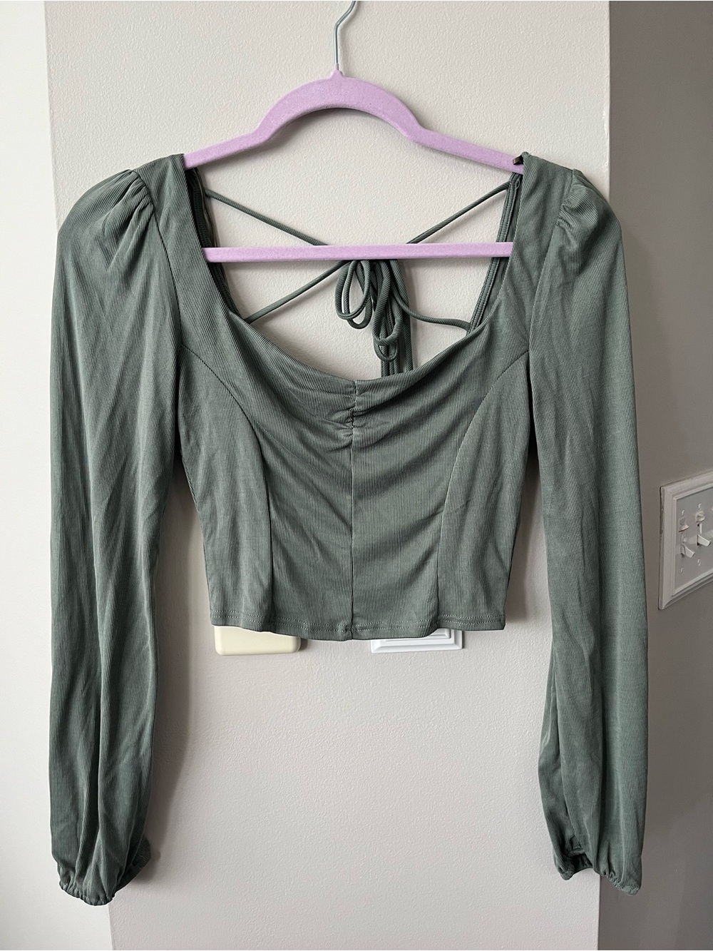 URBAN Romantics Sage Green Long Sleeve Cropped Top